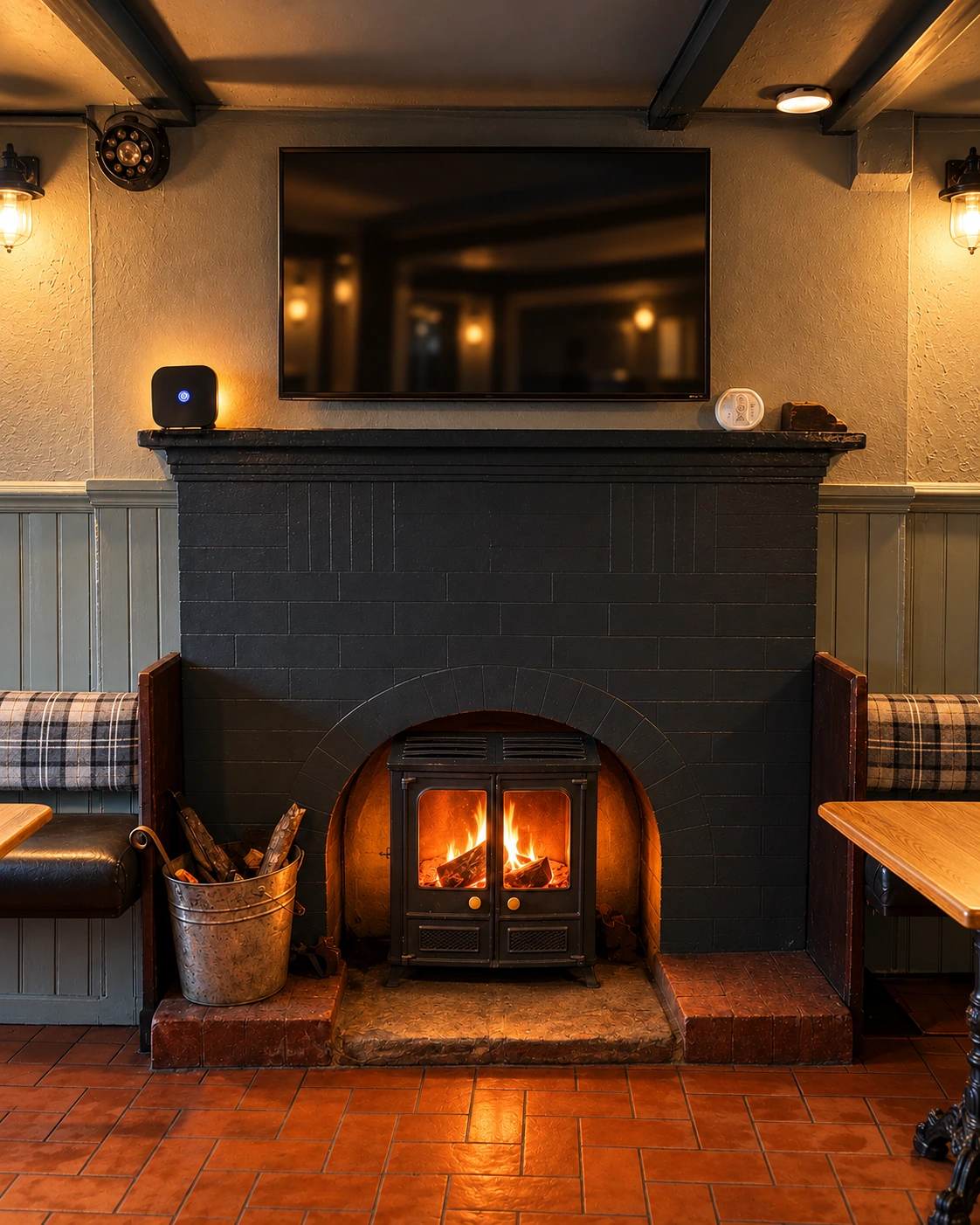 Fire burning in the fireplace at Ardview Inn