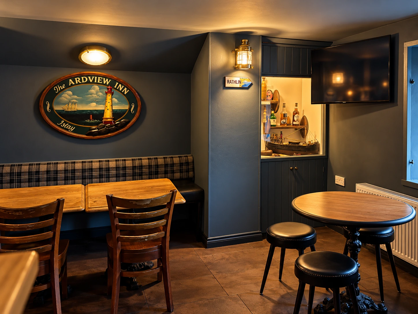 Cosy maritime-themed seating corner at Ardview Inn