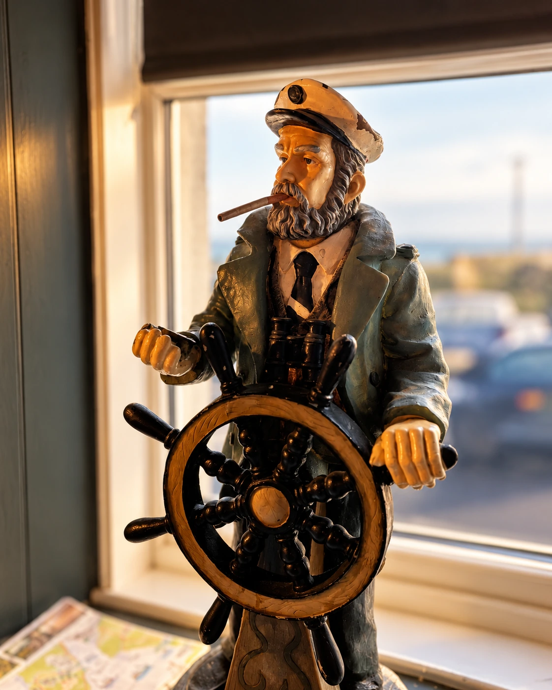 Nautical captain figurine holding a ship’s wheel at Ardview Inn