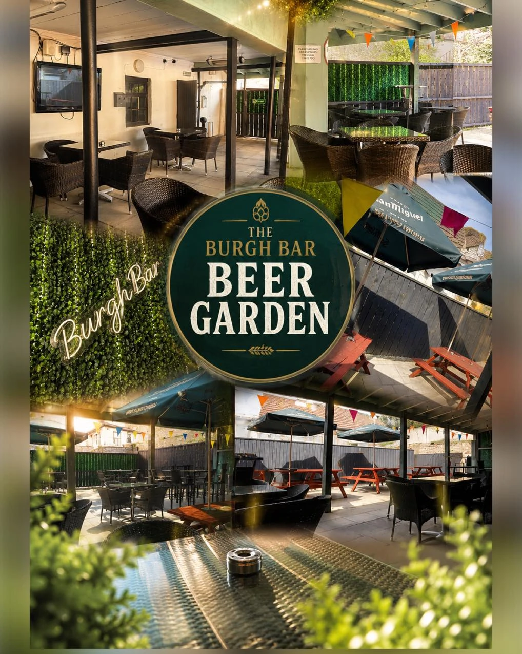 The Burgh Bar Dunoon beer garden signage and outdoor seating
